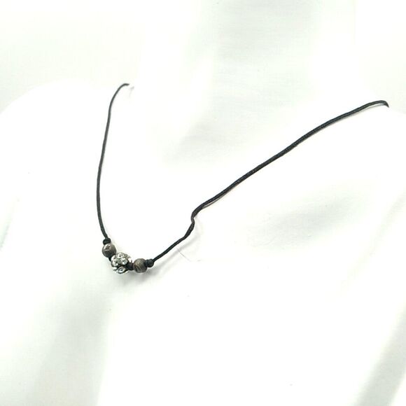 SILPADA Corded Cubic Zirconia 925 Sterling Silver Ball Petite Choker Necklace - Picture 3 of 15